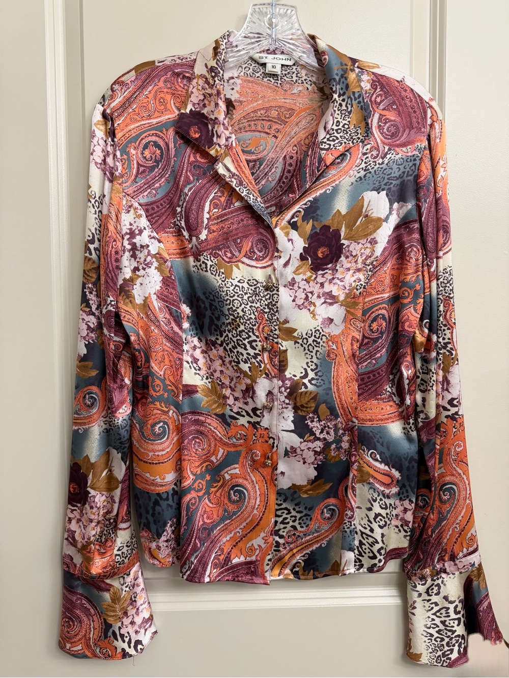 St. John Multicolor Paisley & Floral Button-Down Top